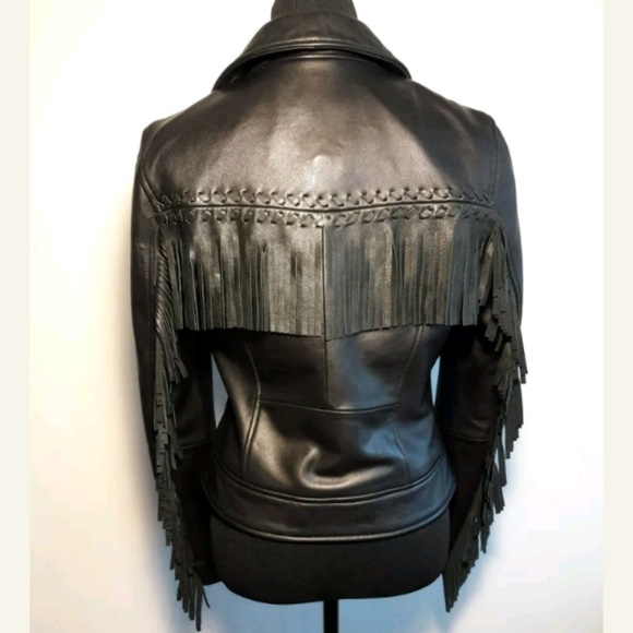 🌟SOLD🌟Amaryllis Black Leather Fringe Jacket - Picture 4 of 7